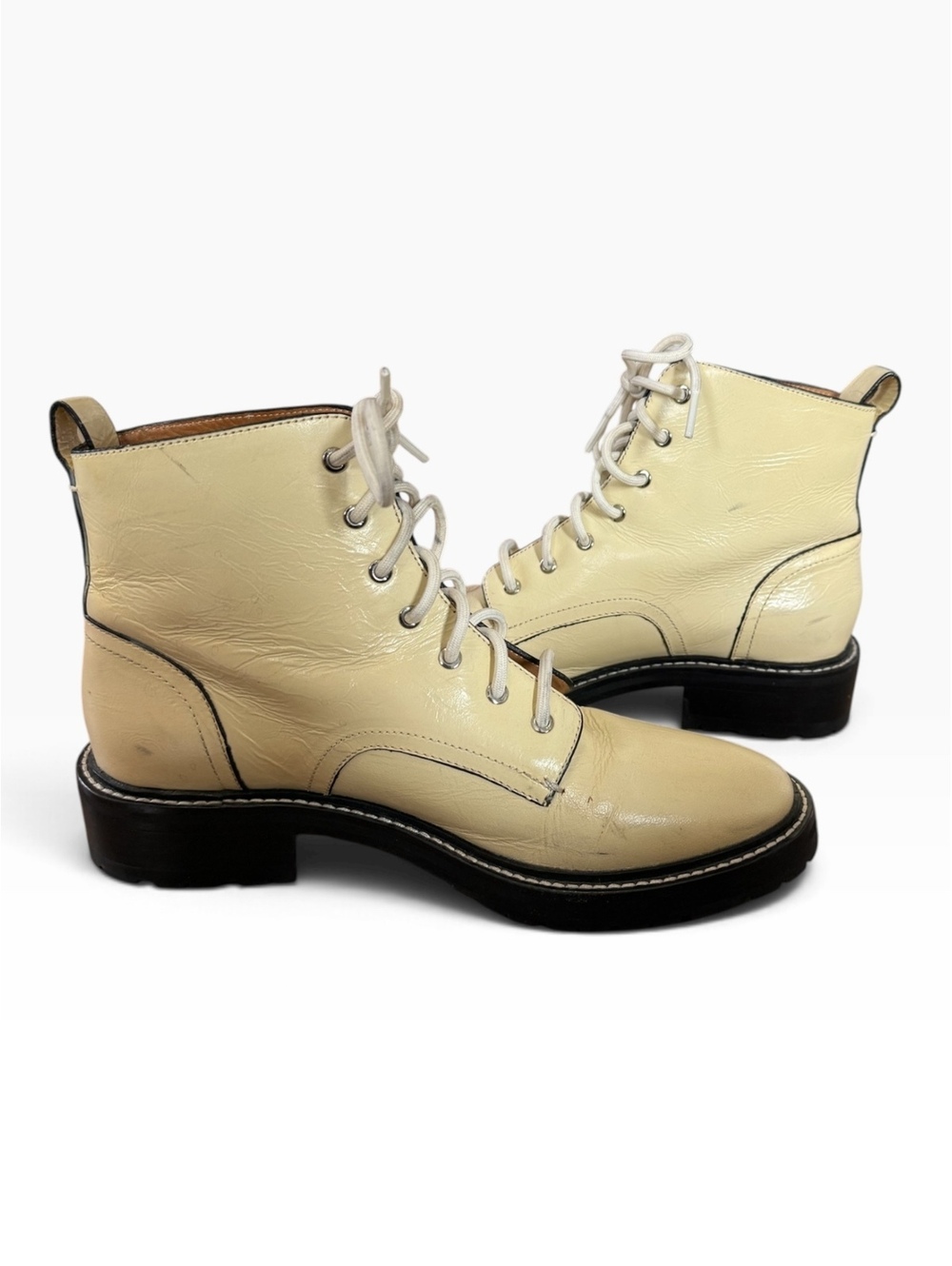 Rag & Bone Antique White Crinkle Leather Cannon Combat Boots EU 38 US 8 Vibram